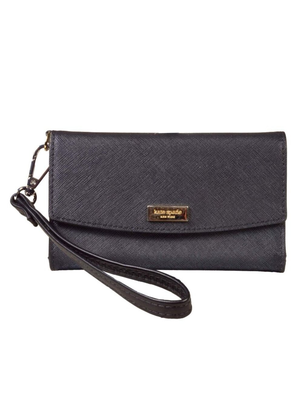 Kate Spade Tri-fold Charcoal Grey Crossgrain Leather Wallet